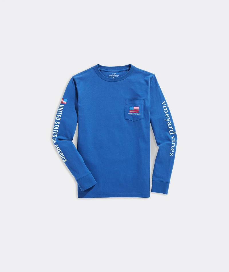 Boys' Glow-In-The-Dark USA Space Whale Long-Sleeve Pocket Tee