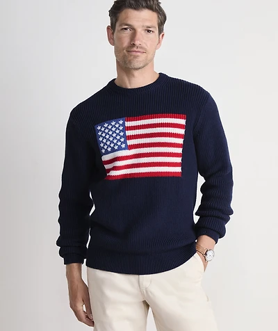 American Flag Cotton Crewneck Sweater