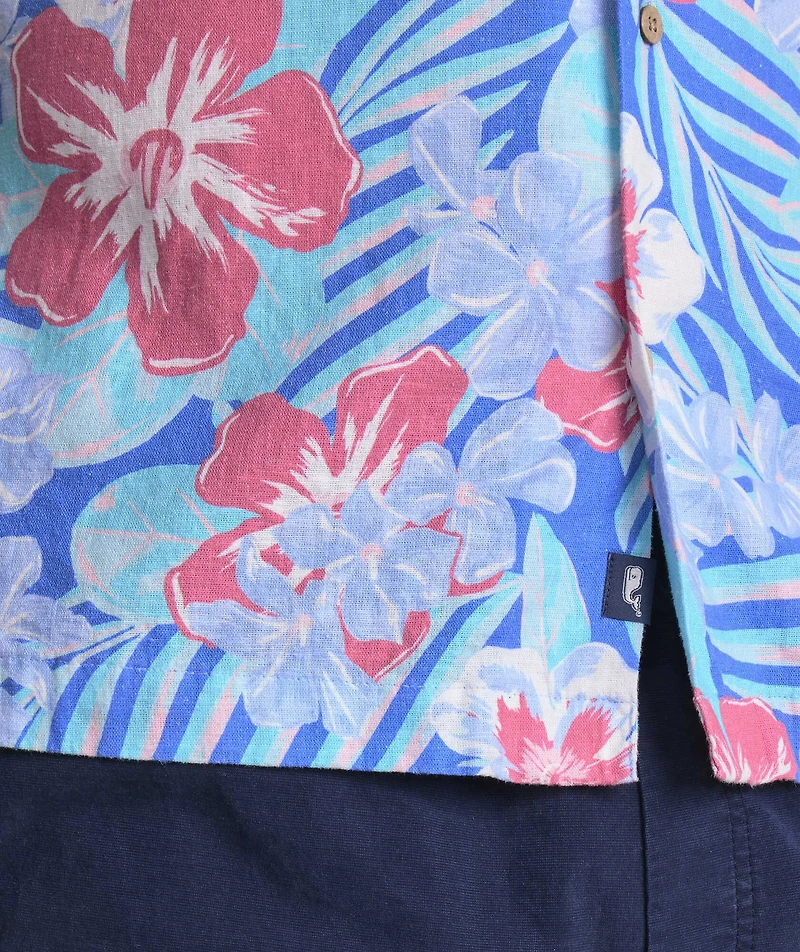 Island Floral Linen Blend Short-Sleeve Cabana Shirt