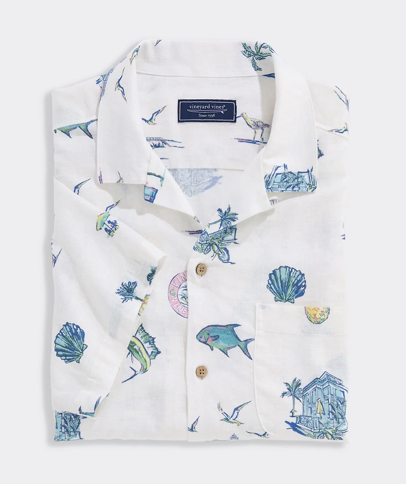Gasparilla Icons Linen Blend Short-Sleeve Shirt