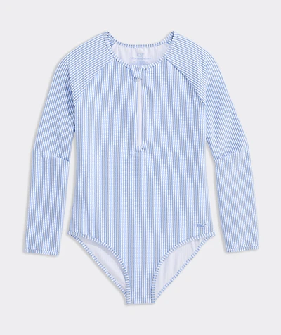 Girls' Seersucker Long Sleeve Zipper One-Piece