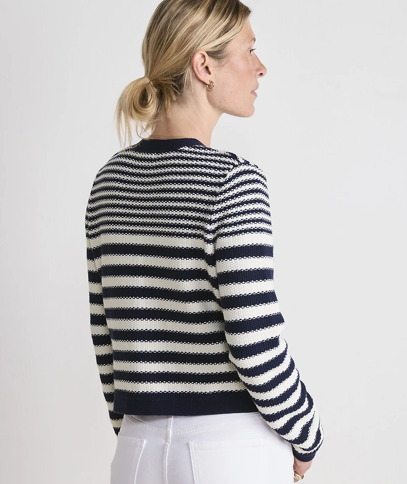 Cotton Stripe Crewneck Cardigan