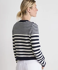 Cotton Stripe Crewneck Cardigan