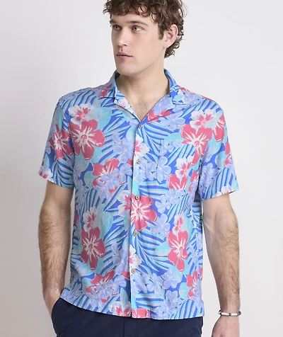 Island Floral Linen Blend Short-Sleeve Cabana Shirt