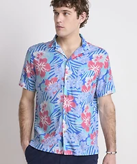 Island Floral Linen Blend Short-Sleeve Cabana Shirt