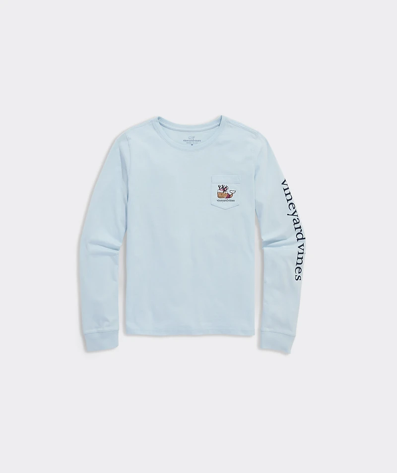 Girls' Apres Reindeer Whale Long-Sleeve Pocket Tee