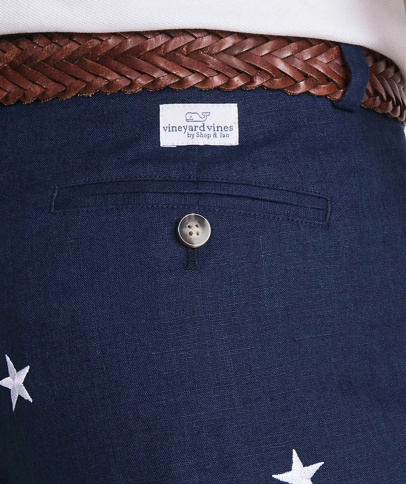 9 Inch Embroidered Linen Breaker Shorts