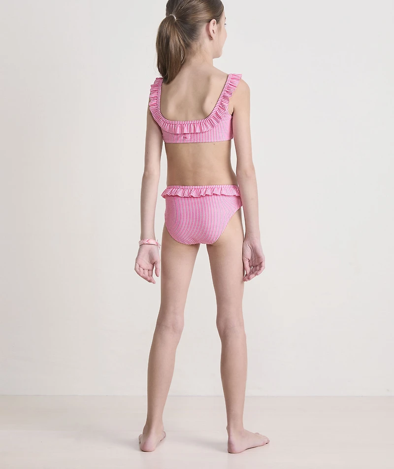 Girls' Seersucker Ruffle Square Neck Bikini