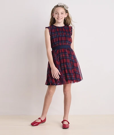 OUTLET Girls' Tulle Plaid Dress