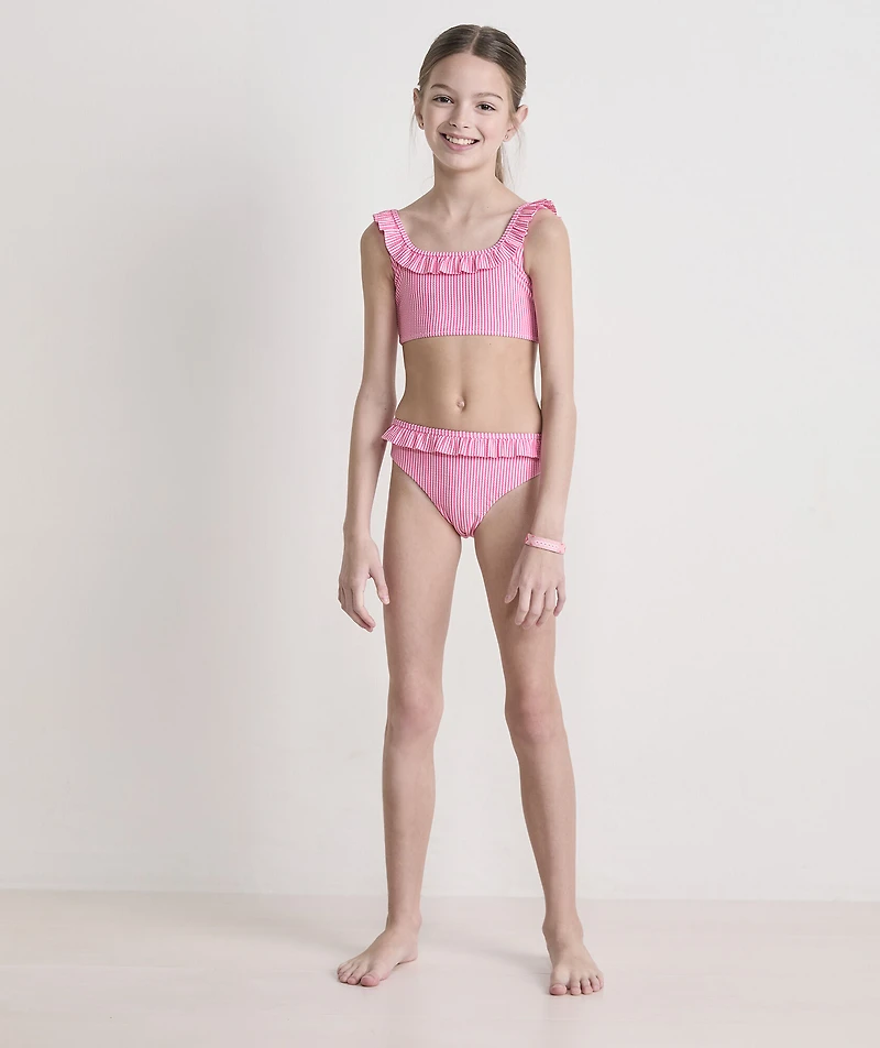 Girls' Seersucker Ruffle Square Neck Bikini