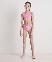 Girls' Seersucker Ruffle Square Neck Bikini