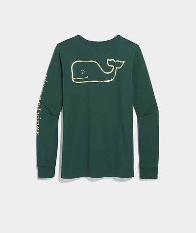 Women's Foil Vintage Whale Long-Sleeve Pocket Tee