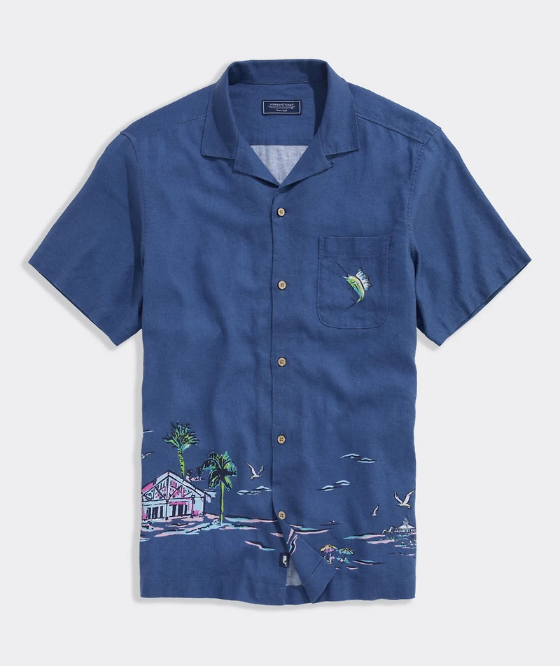 Gasparilla Coastline Linen Blend Short-Sleeve Cabana Shirt