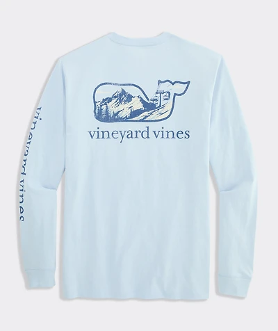 Ski Mountain Scenic Whale Long-Sleeve Pocket Tee
