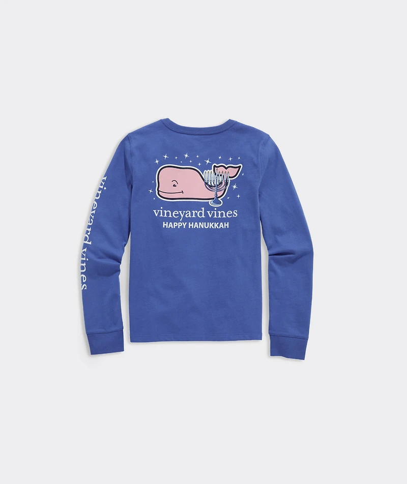 Girls' Hanukkah Whale Long-Sleeve Pocket Tee