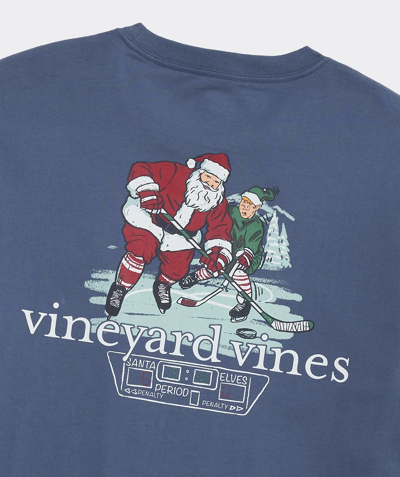 Santa Hockey With Elves Long-Sleeve Pocket Tee