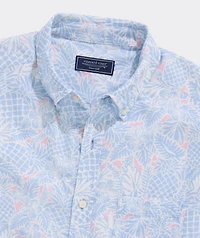 Tropical Pineapples Linen Blend Short-Sleeve Shirt
