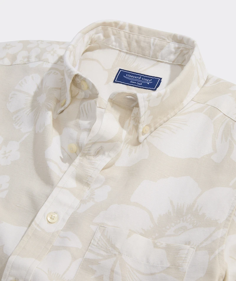 Floral Cotton Linen Short-Sleeve Shirt
