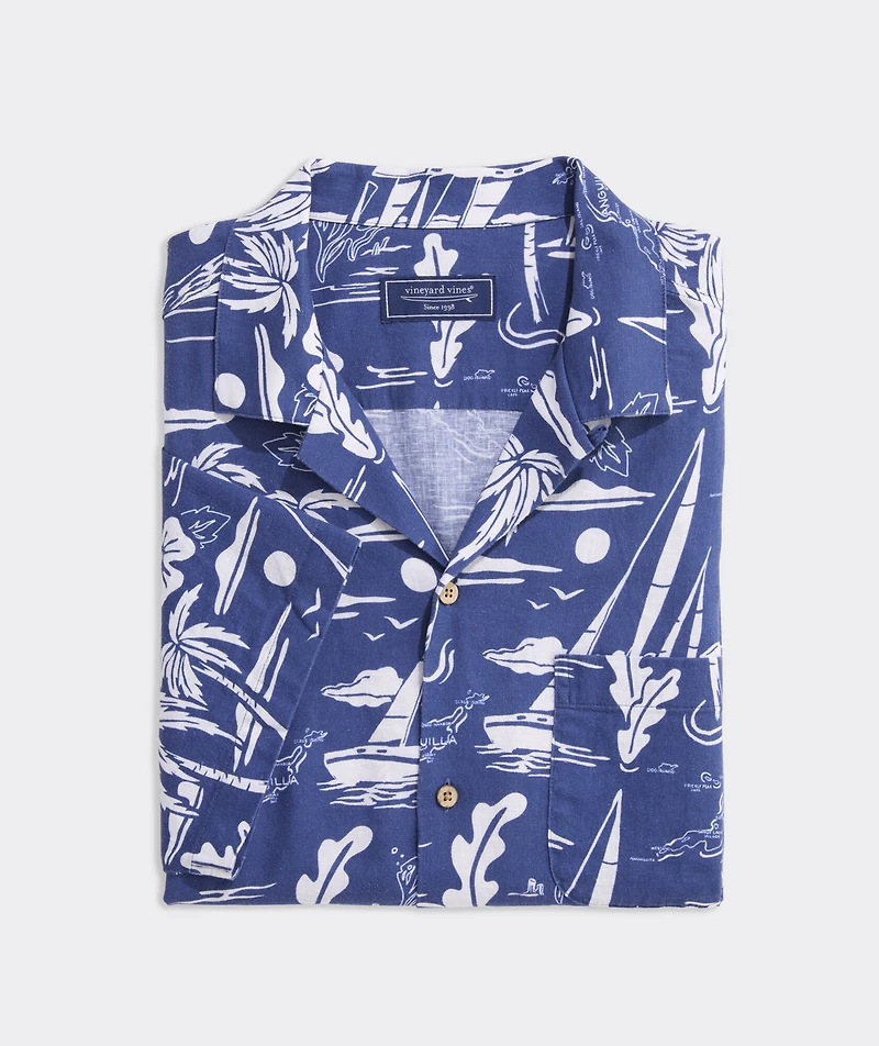 Anguilla Scenic Linen Blend Short-Sleeve Cabana Shirt
