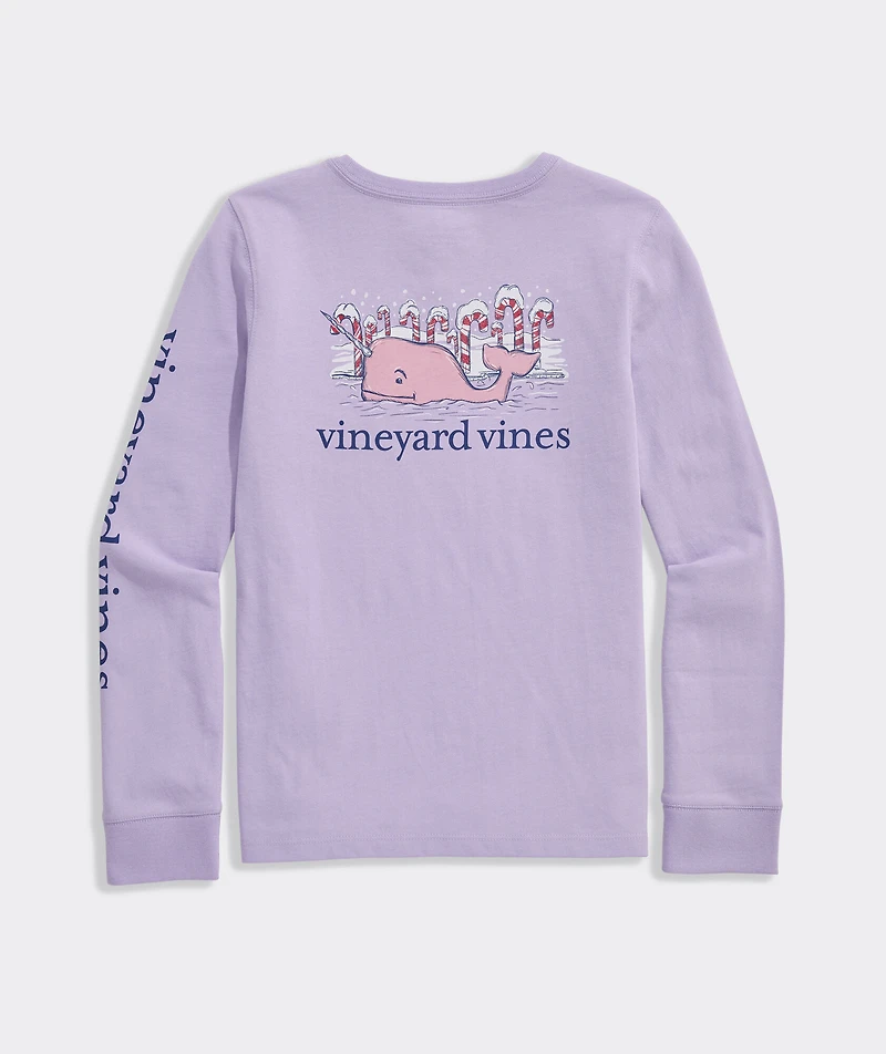 Girls' Glitter Candy Cane Narwhale Long-Sleeve Pocket Tee