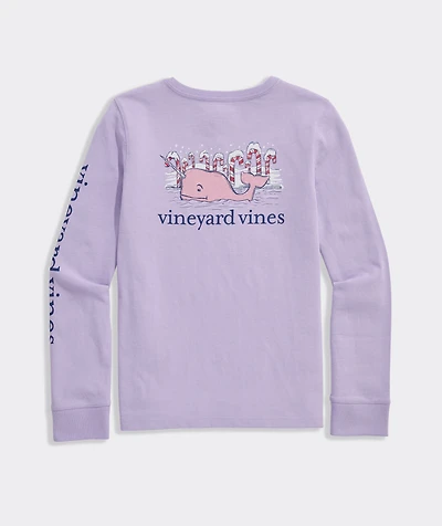 Girls' Glitter Candy Cane Narwhale Long-Sleeve Pocket Tee