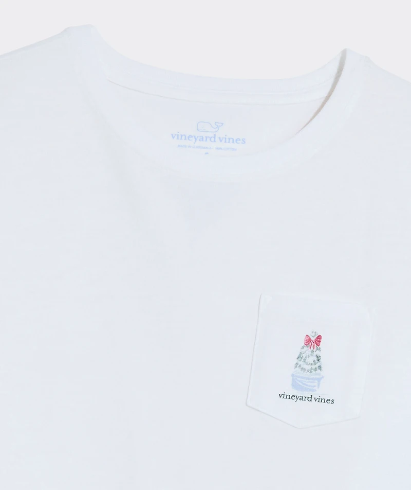 Women's Snowy Christmas Window Long-Sleeve Pocket Tee