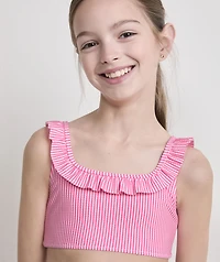 Girls' Seersucker Ruffle Square Neck Bikini