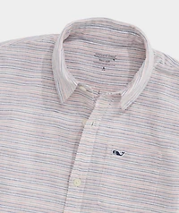 Boys' Stripe Textured Cotton Linen Short-Sleeve Shirt