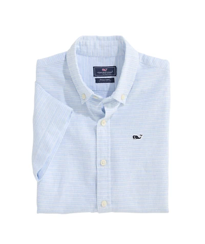 OUTLET Boys' Cotton-Linen Short-Sleeve Whale Shirt