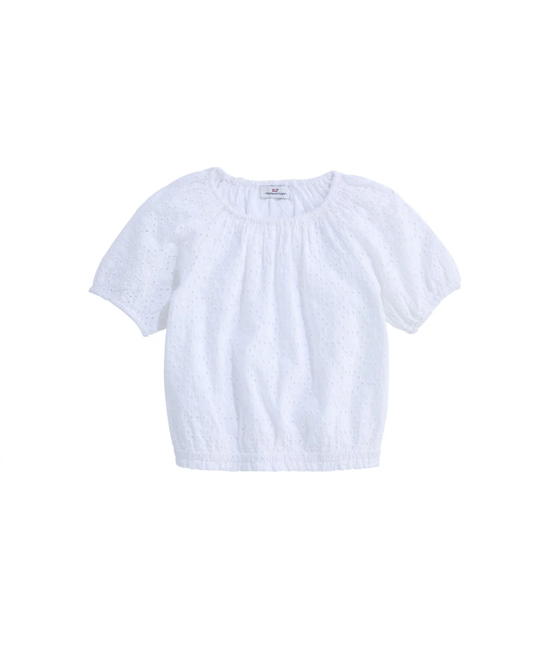 OUTLET Girls' Eyelet Puff-Sleeve Top