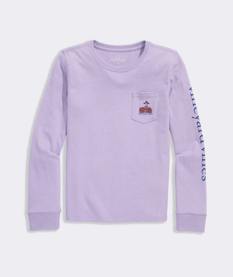 Girls' Glitter Pumpkin Long-Sleeve Pocket Tee