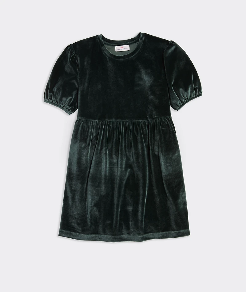 Girls' Velvet Puff-Sleeve Dress