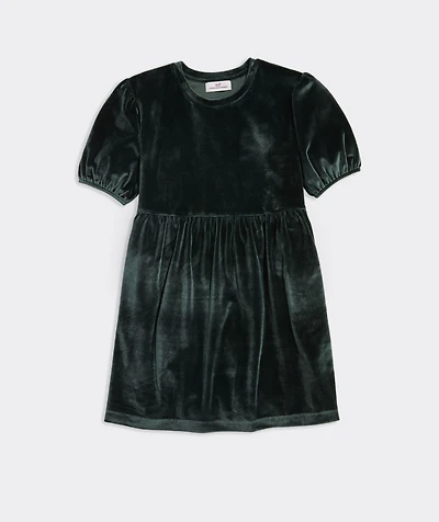 Girls' Velvet Puff-Sleeve Dress
