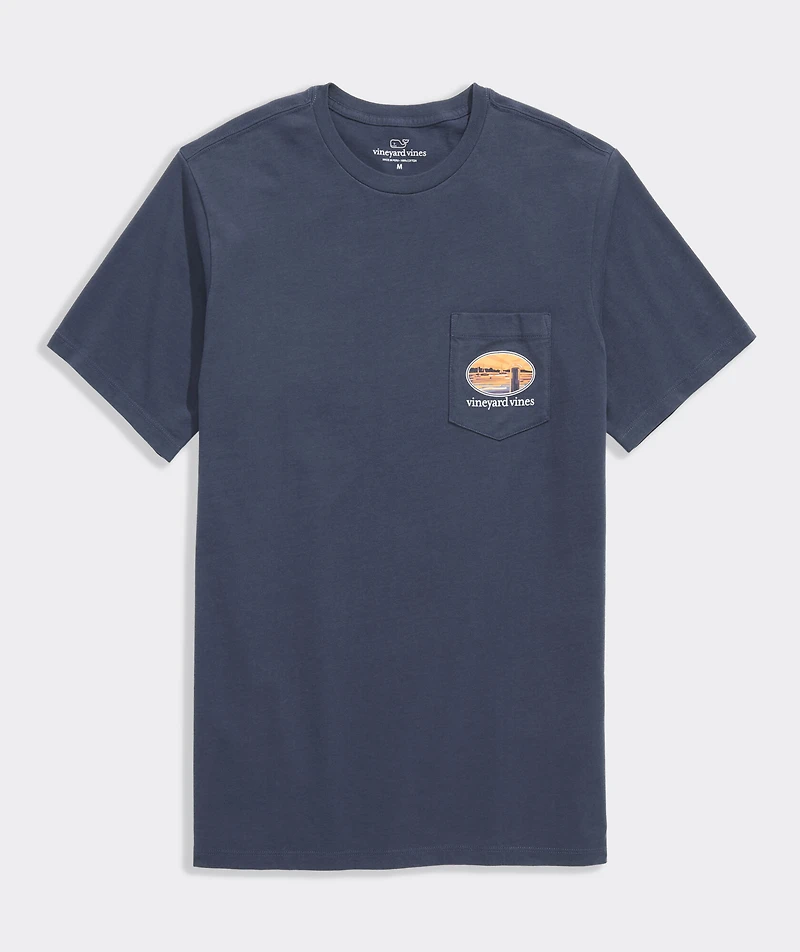 Sunset Pier Bernese Mountain Dog Short-Sleeve Pocket Tee