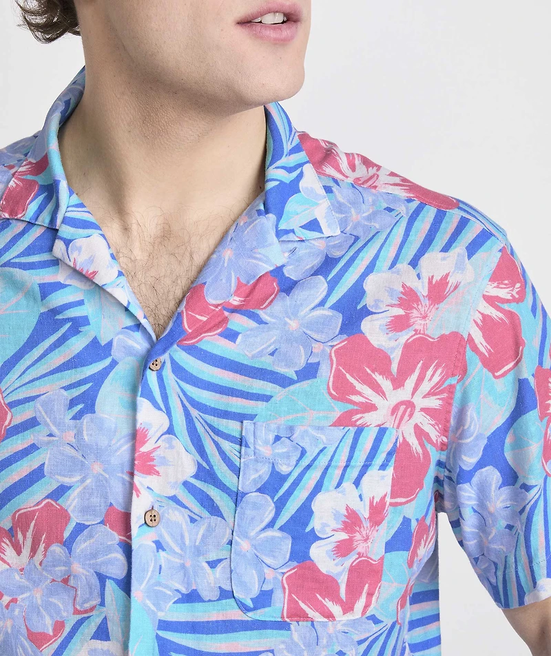 Island Floral Linen Blend Short-Sleeve Cabana Shirt