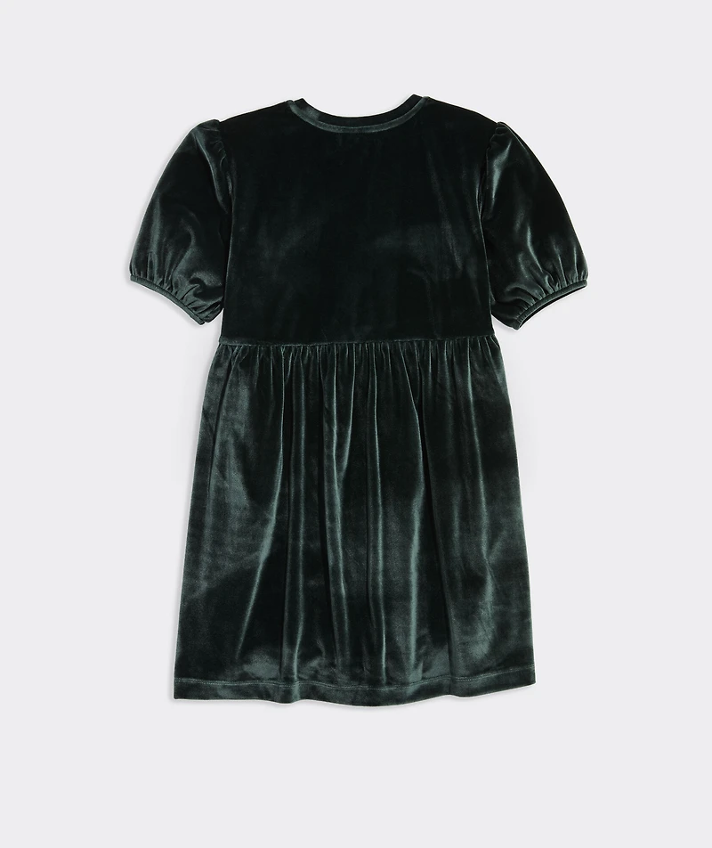 Girls' Velvet Puff-Sleeve Dress