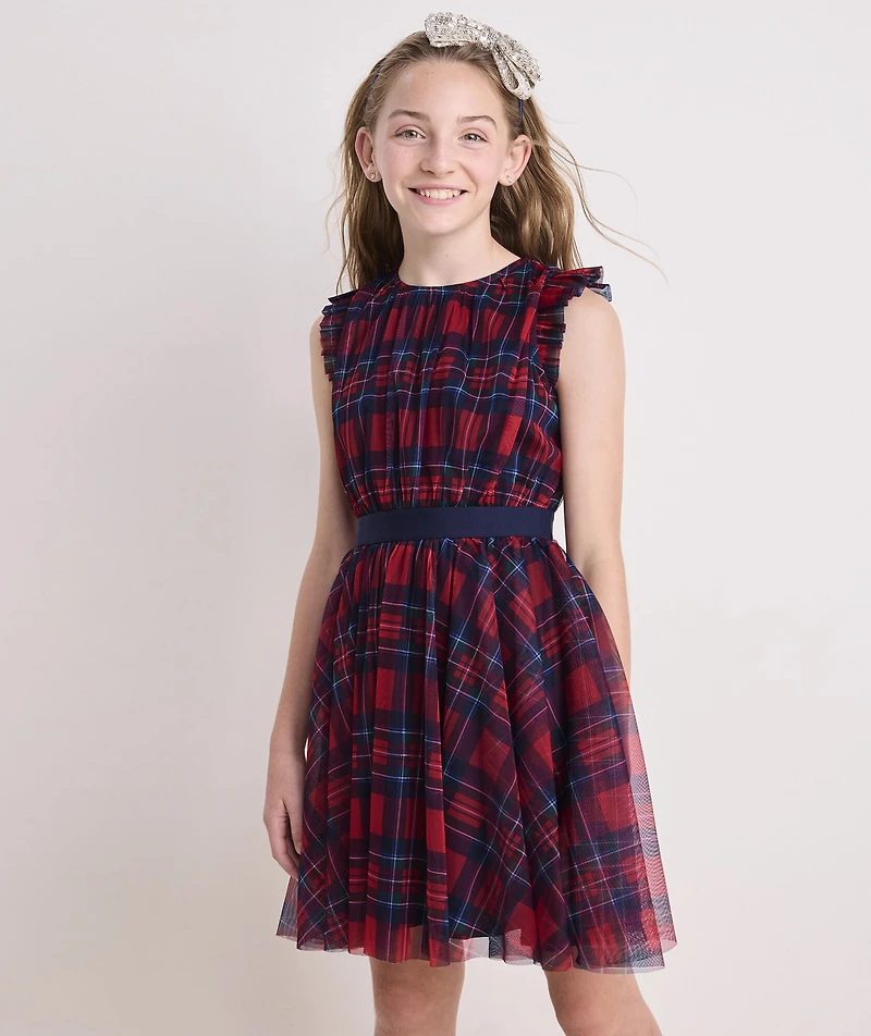 OUTLET Girls' Tulle Plaid Dress