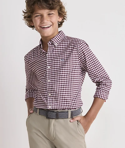 Boys' Skysail Gingham Performance Cotton Shirt