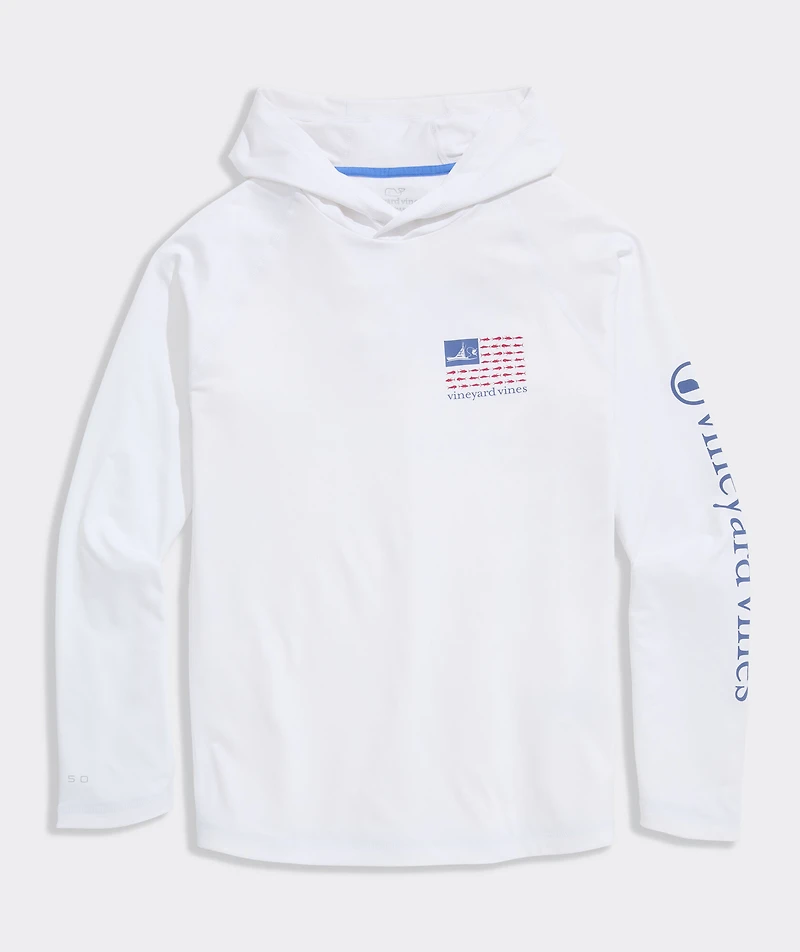 Sportfisher USA Flag Long-Sleeve Harbor Performance Hoodie Tee