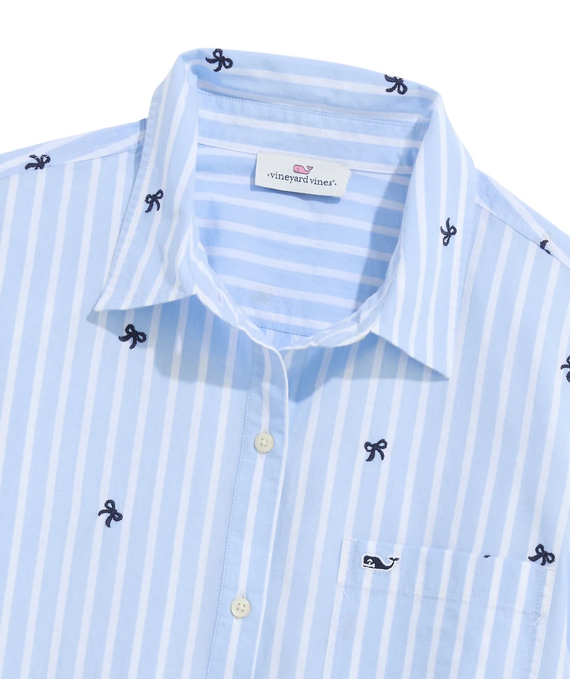 OUTLET Embroidered Bow Stripe Relaxed Button Down-Shirt
