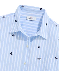 OUTLET Embroidered Bow Stripe Relaxed Button Down-Shirt