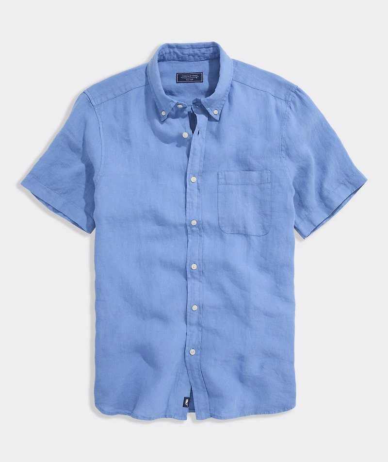 Garment-Dyed Surfside Solid Linen Short-Sleeve Shirt