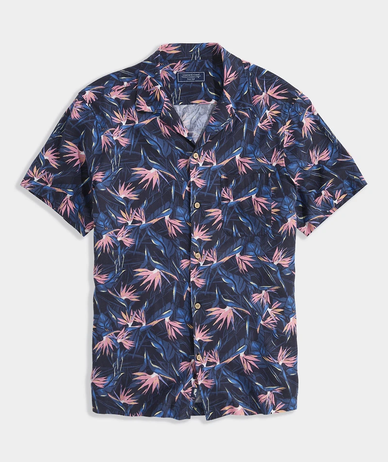 Birds of Paradise Linen Blend Short-Sleeve Cabana Shirt