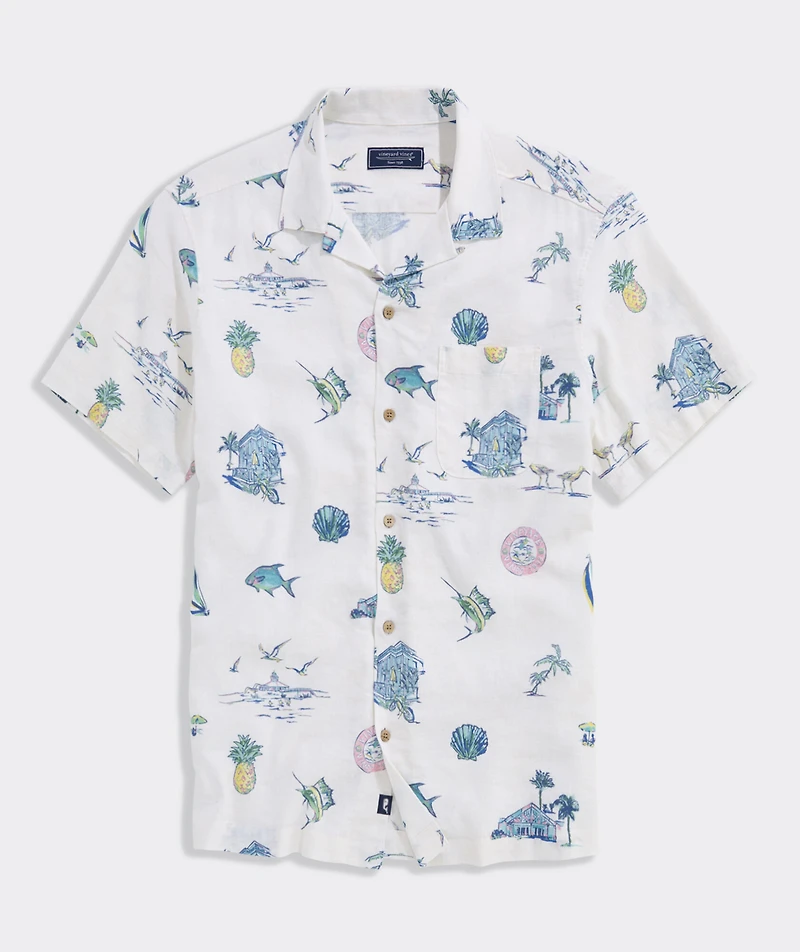 Gasparilla Icons Linen Blend Short-Sleeve Shirt