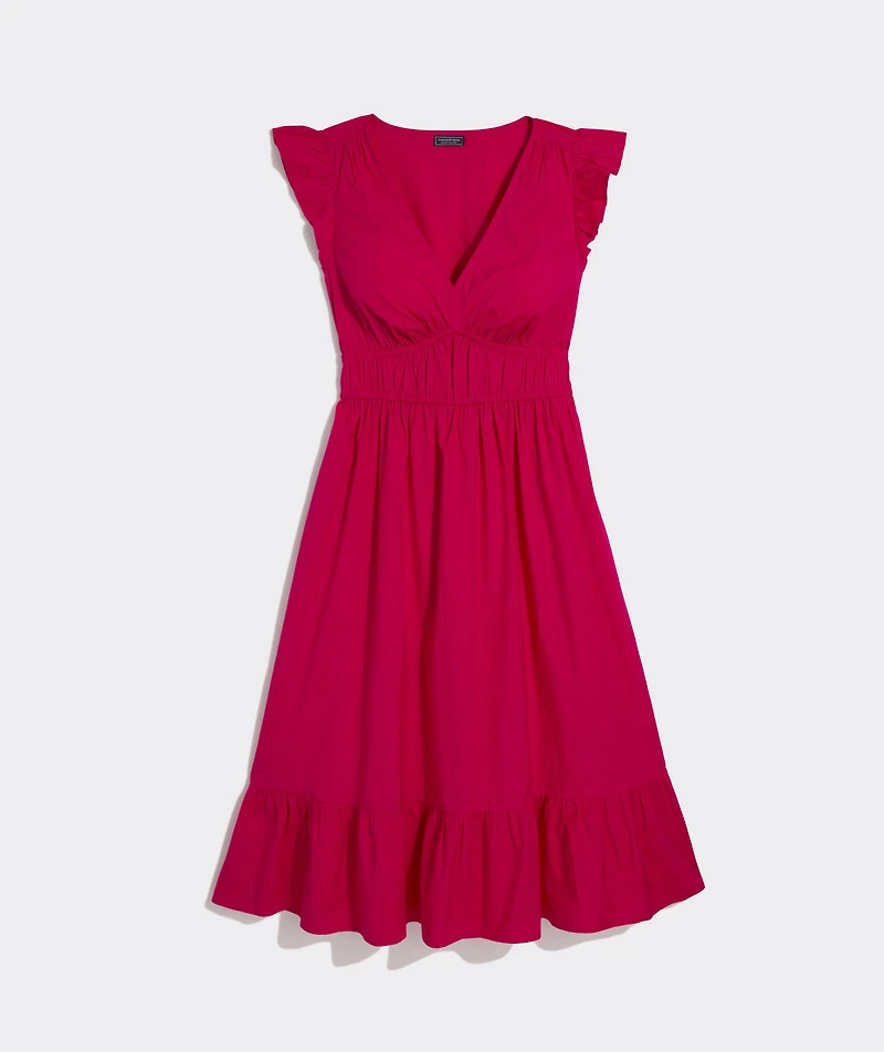 Marina Poplin Flutter-Sleeve Midi Dress