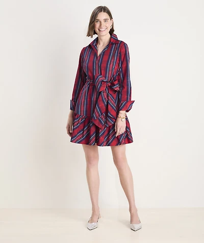 Taffeta Tie-Waist Shirtdress