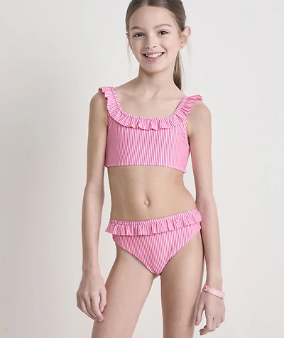 Girls' Seersucker Ruffle Square Neck Bikini