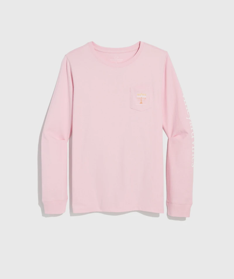 Women's Snowy Hanukkah Window Long-Sleeve Pocket Tee