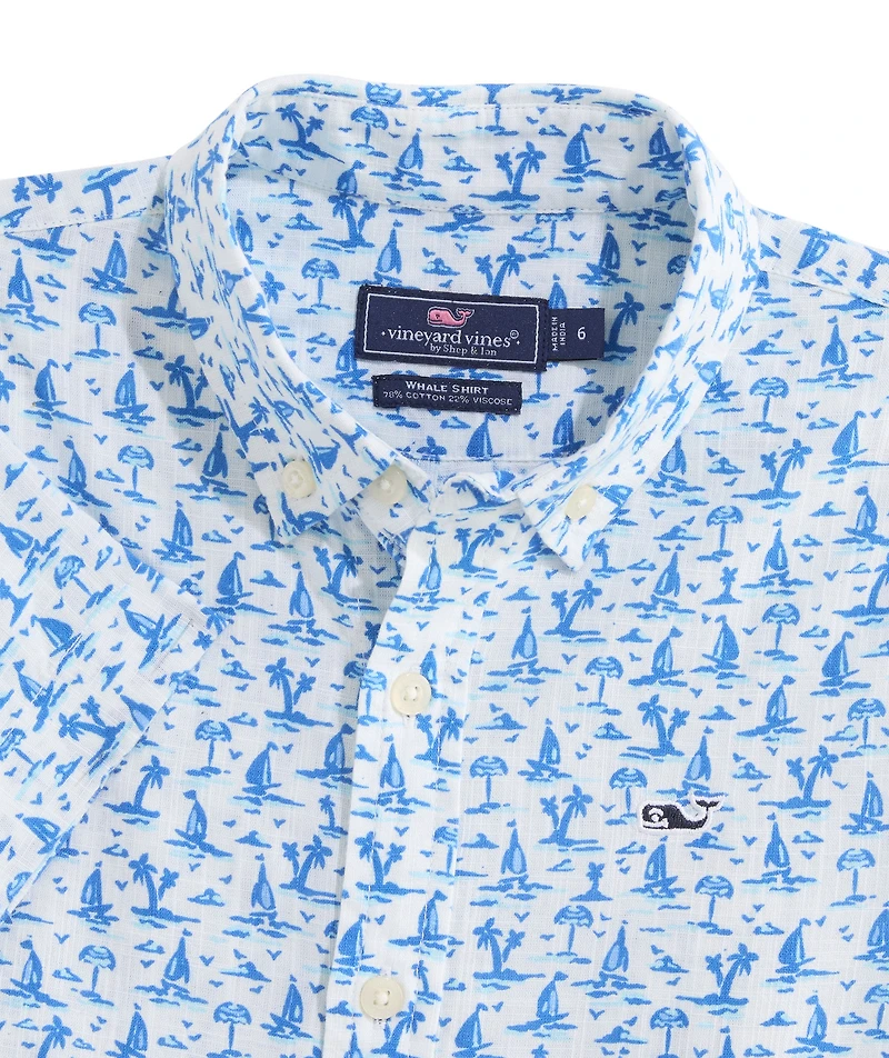 OUTLET Boys' Atlantic Sailing Short-Sleeve Whale Shirt