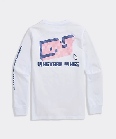 Boys' Pixel Whale Long-Sleeve Pocket Tee